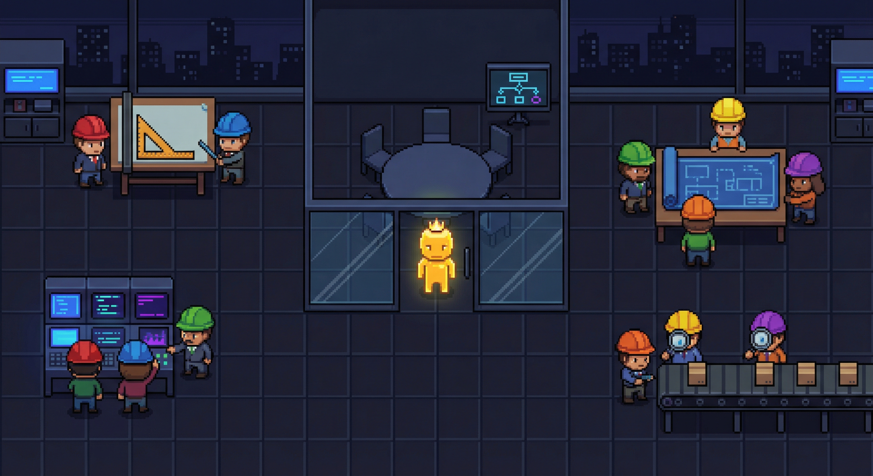 AI Nightingale agent team in pixel art style